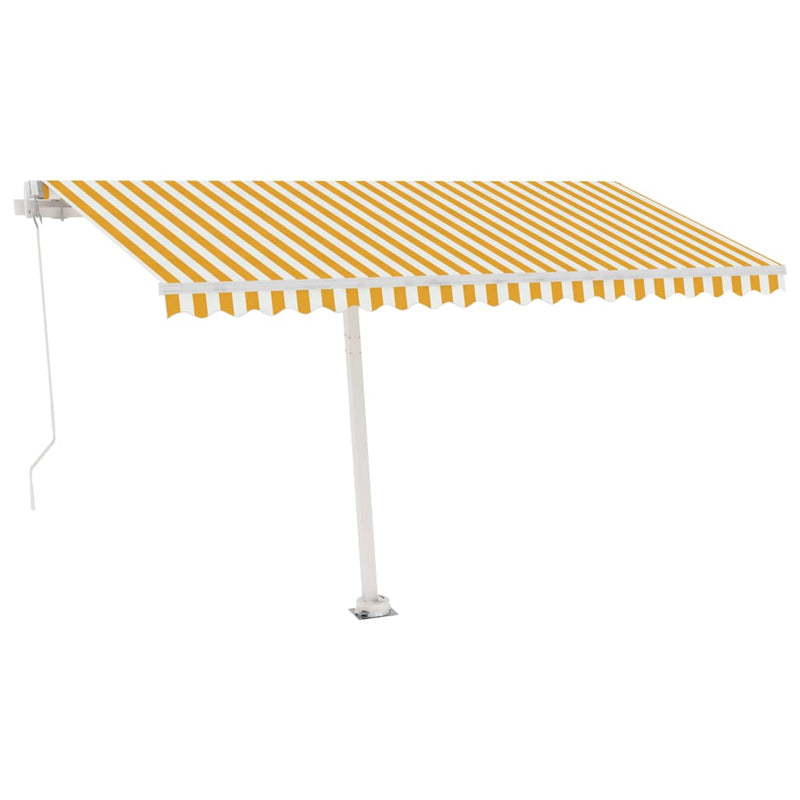 vidaXL sárga és fehér kézzel kihúzható LED-es napellenző 400 x 300 cm