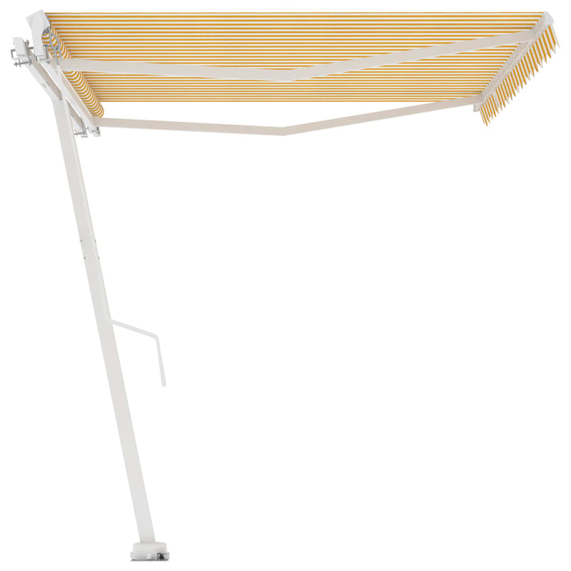 vidaXL sárga-fehér kézzel kihúzható póznás napellenző 450 x 300 cm