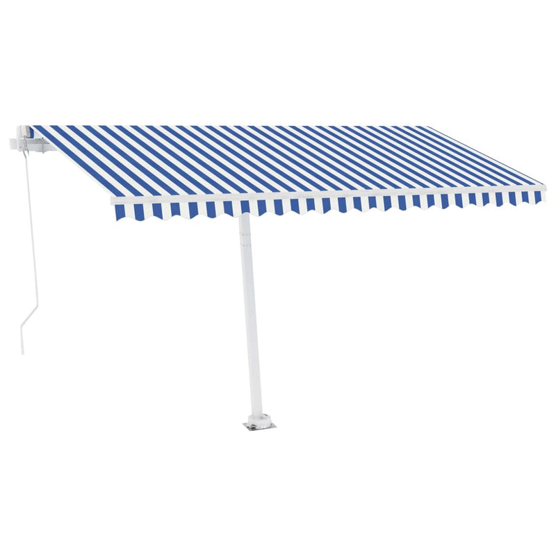 vidaXL kék és fehér kézzel kihúzható LED-es napellenző 450 x 300 cm