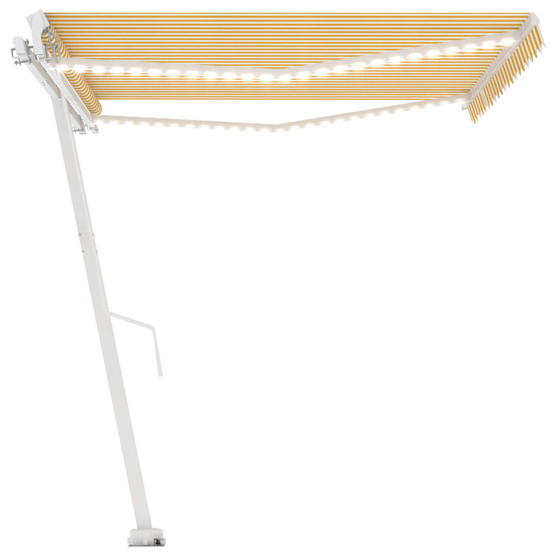 vidaXL sárga és fehér kézzel kihúzható LED-es napellenző 450 x 300 cm
