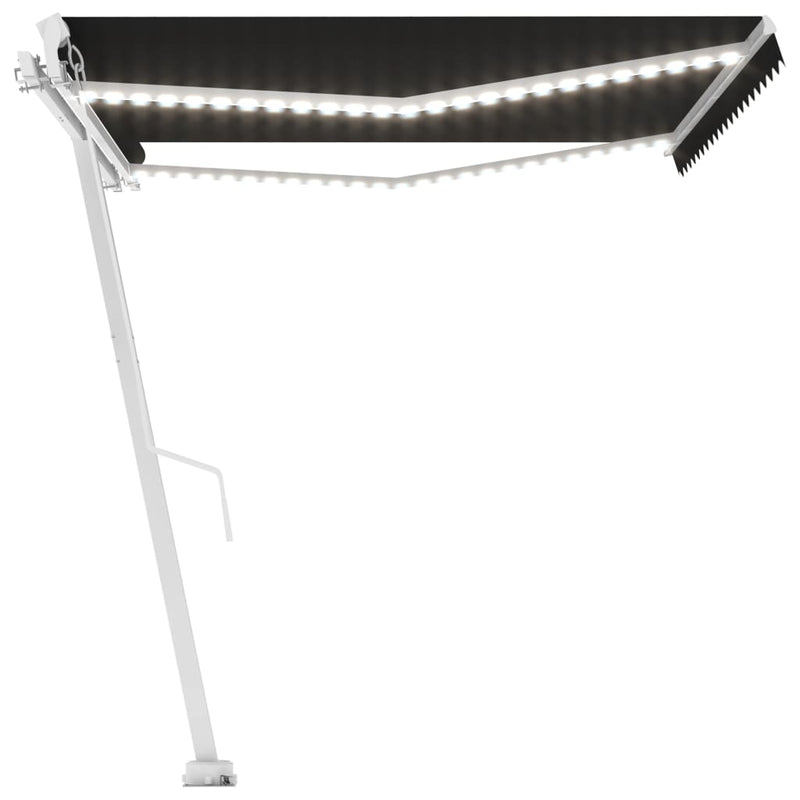 vidaXL antracitszürke kézzel kihúzható LED-es napellenző 450 x 300 cm