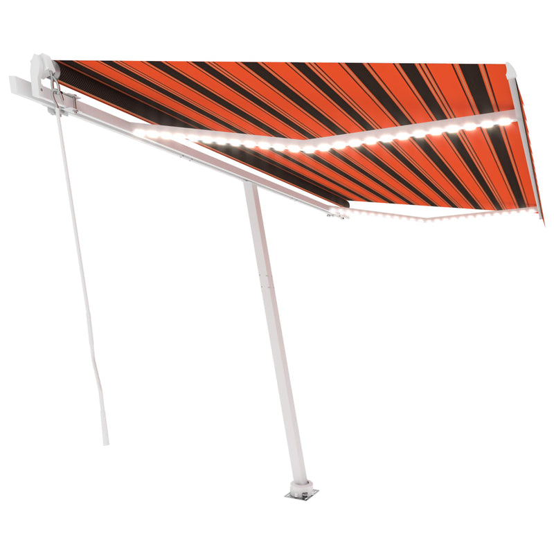 vidaXL narancs és barna kézzel kihúzható LED-es napellenző 450x300 cm