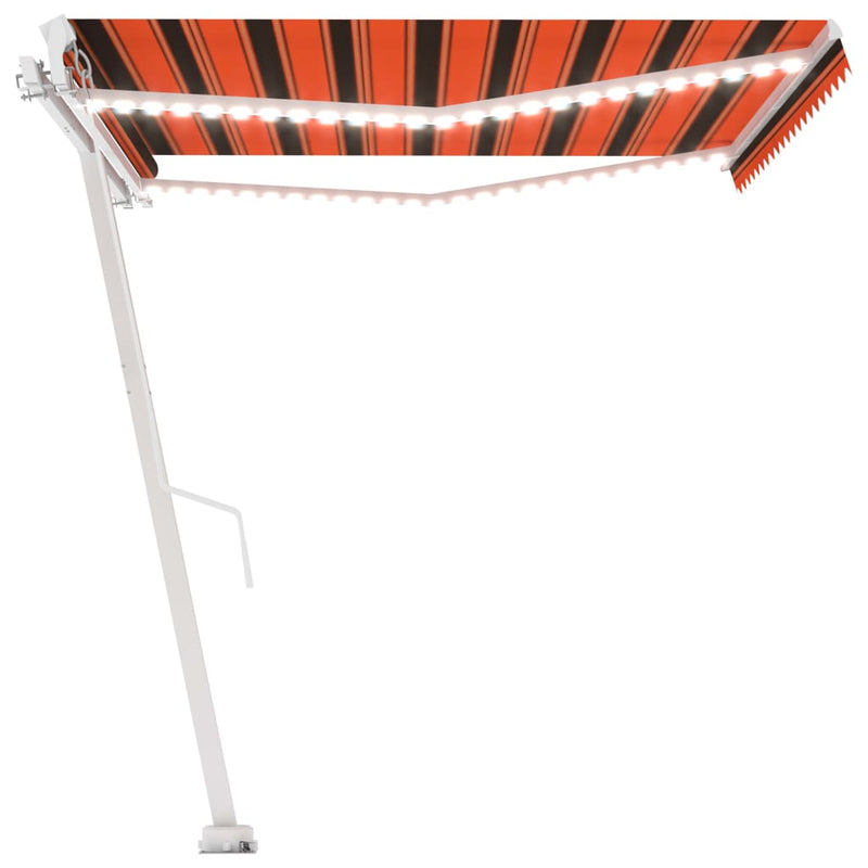 vidaXL narancs és barna kézzel kihúzható LED-es napellenző 450x300 cm