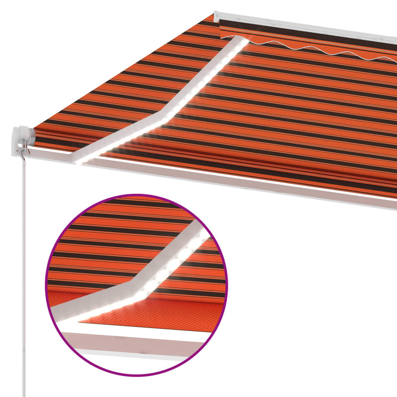 vidaXL narancs és barna kézzel kihúzható LED-es napellenző 450x300 cm