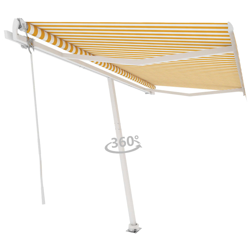 vidaXL sárga-fehér automata póznás napellenző 450 x 300 cm