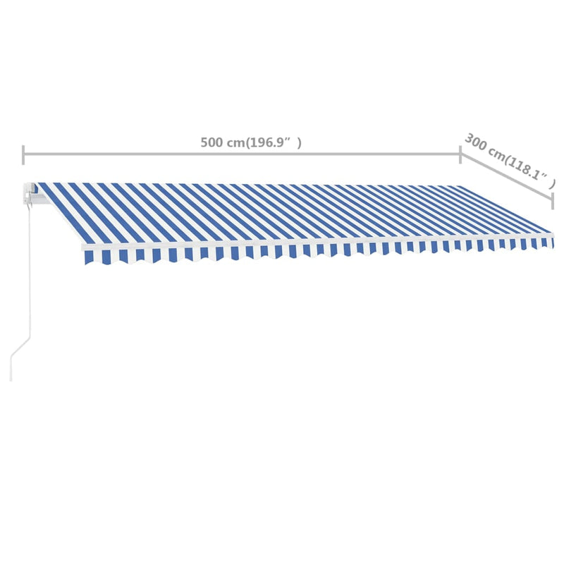 vidaXL kék és fehér kézzel kihúzható póznás napellenző 500 x 300 cm