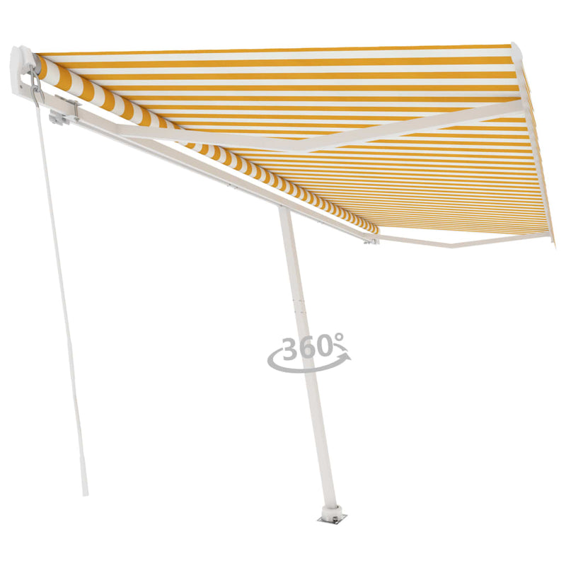 vidaXL sárga-fehér kézzel kihúzható póznás napellenző 500 x 300 cm