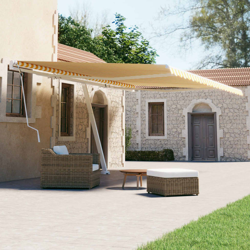 vidaXL sárga-fehér kézzel kihúzható póznás napellenző 500 x 300 cm