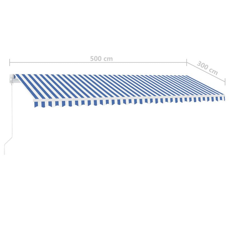 vidaXL kék és fehér kézzel kihúzható LED-es napellenző 500 x 300 cm