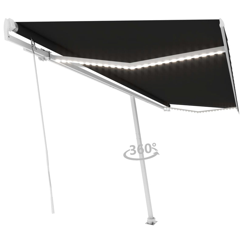 vidaXL antracitszürke kézzel kihúzható LED-es napellenző 500 x 300 cm