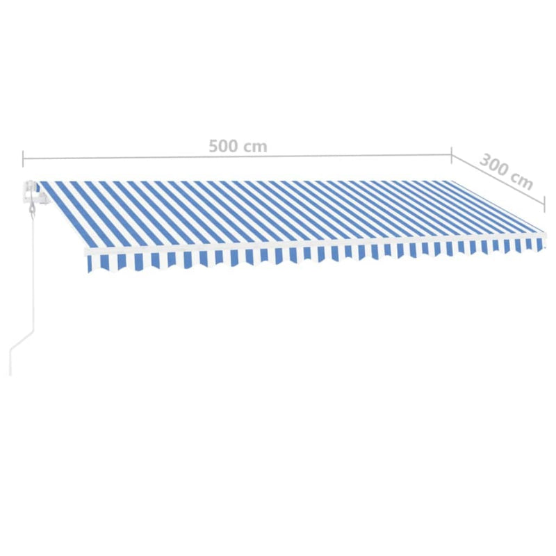 vidaXL kék/fehér automata szélérzékelős és LED-es napellenző 500x300cm