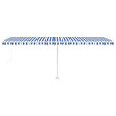 vidaXL kék és fehér kézzel kihúzható póznás napellenző 600 x 300 cm