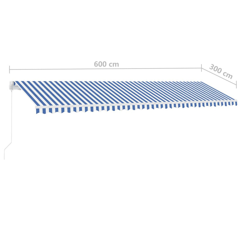 vidaXL kék-fehér kézzel kihúzható póznás napellenző 600 x 300 cm