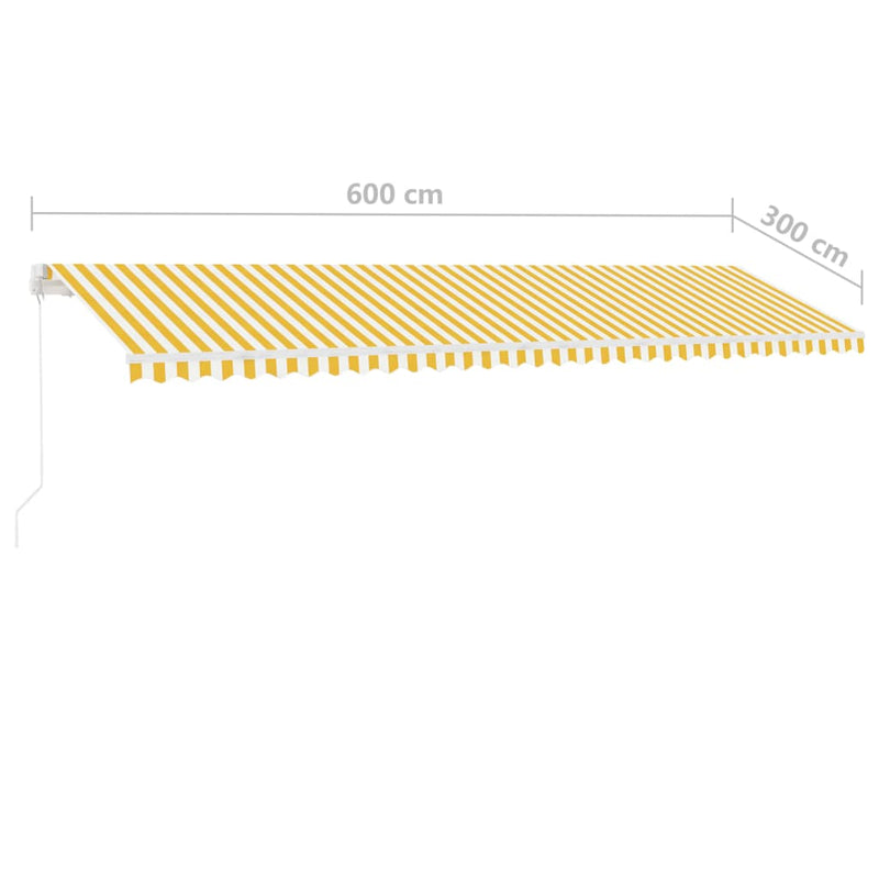 vidaXL sárga-fehér kézzel kihúzható póznás napellenző 600 x 300 cm