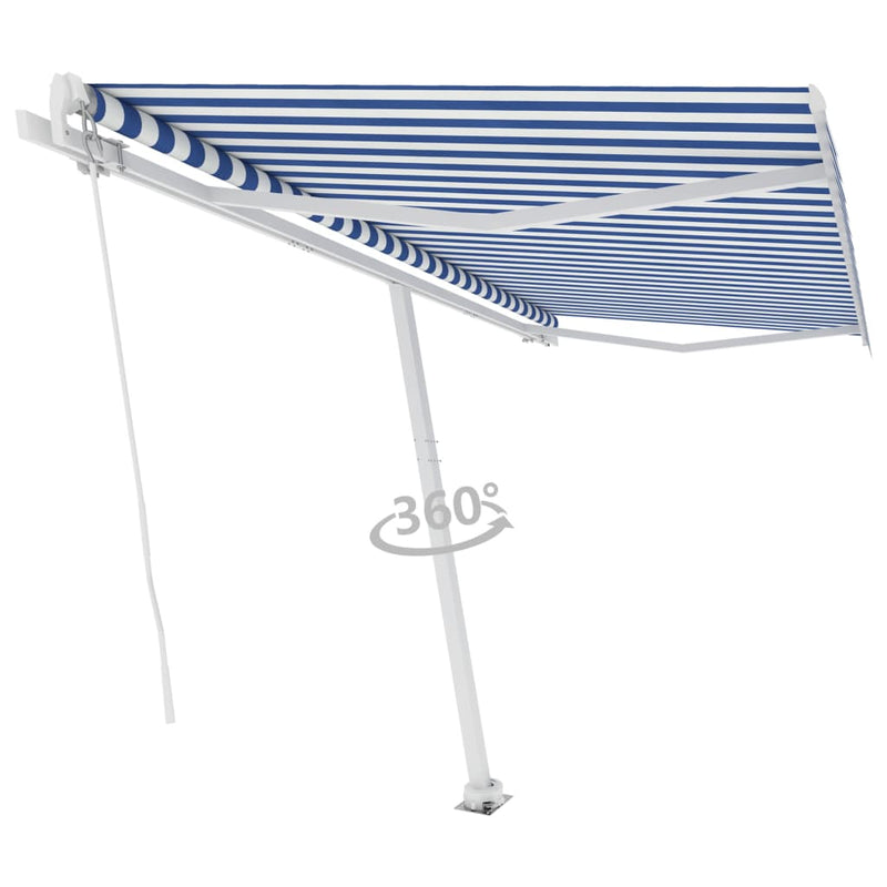 vidaXL kék és fehér kézzel kihúzható póznás napellenző 400 x 350 cm