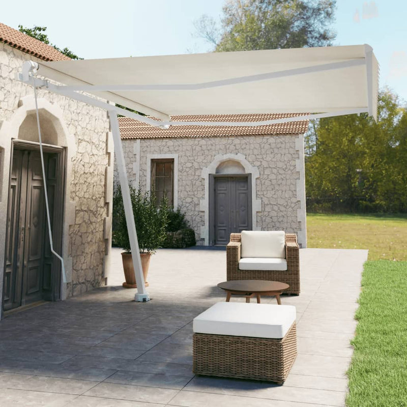 vidaXL krémszínű kézzel kihúzható póznás napellenző 400 x 350 cm