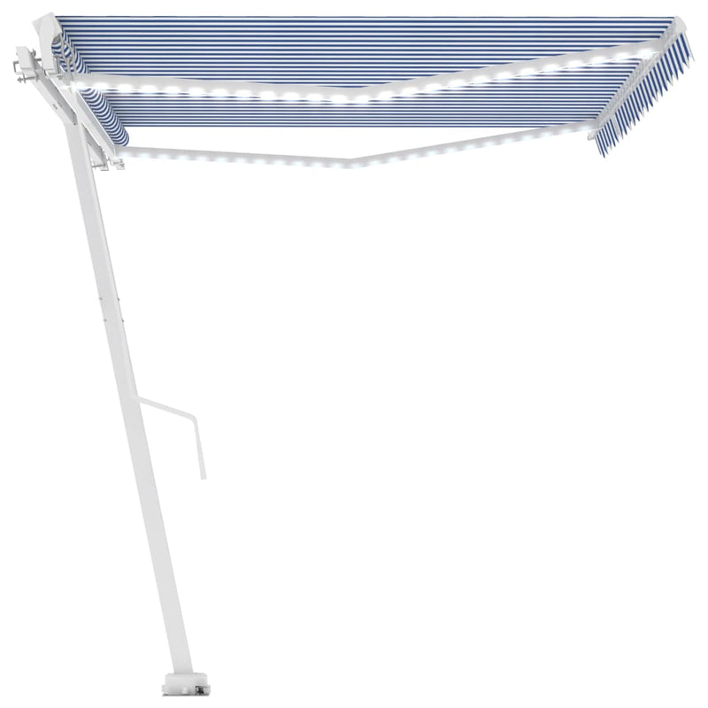 vidaXL kék és fehér kézzel kihúzható LED-es napellenző 400 x 350 cm