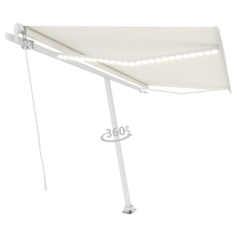 vidaXL krémszínű kézzel kihúzható LED-es napellenző 400 x 350 cm