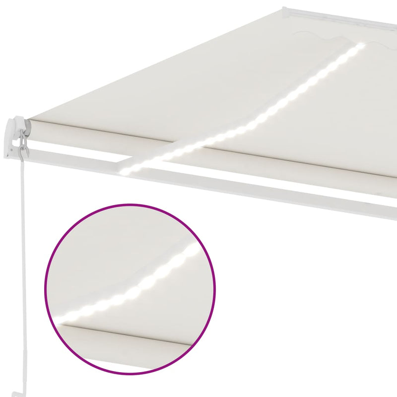 vidaXL krémszínű kézzel kihúzható LED-es napellenző 400 x 350 cm