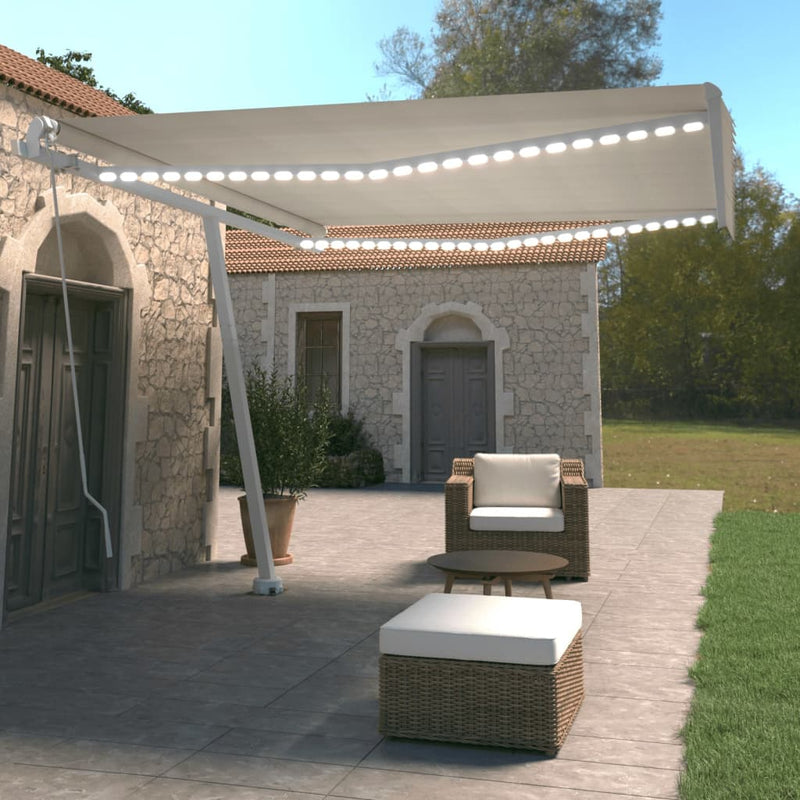 vidaXL krémszínű kézzel kihúzható LED-es napellenző 400 x 350 cm