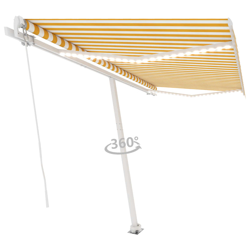 vidaXL sárga és fehér kézzel kihúzható LED-es napellenző 400 x 350 cm