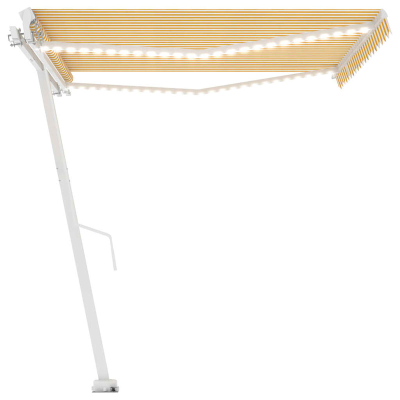 vidaXL sárga és fehér kézzel kihúzható LED-es napellenző 400 x 350 cm