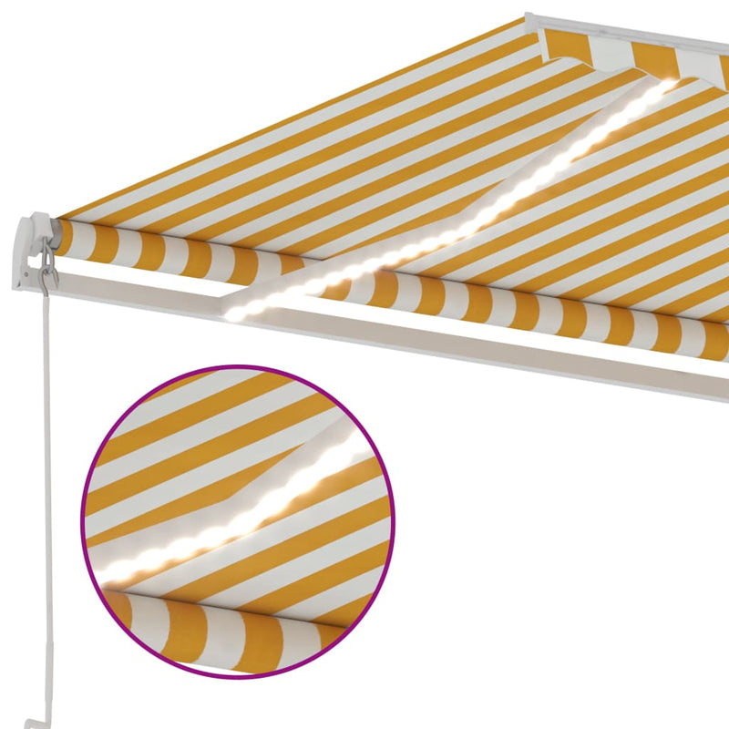 vidaXL sárga és fehér kézzel kihúzható LED-es napellenző 400 x 350 cm