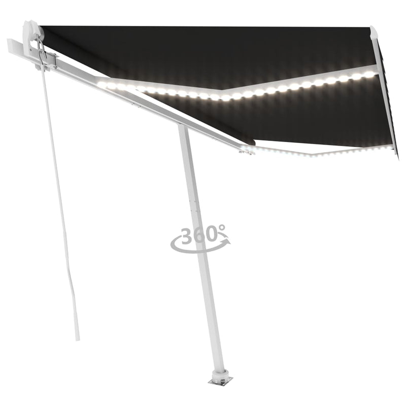 vidaXL antracitszürke kézzel kihúzható LED-es napellenző 400 x 350 cm