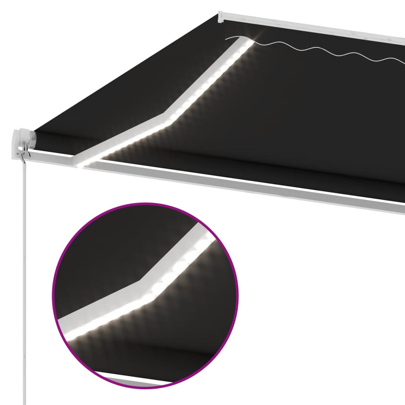 vidaXL antracitszürke kézzel kihúzható LED-es napellenző 400 x 350 cm