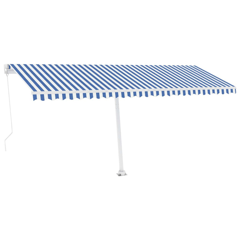 vidaXL kék és fehér kézzel kihúzható póznás napellenző 500 x 350 cm