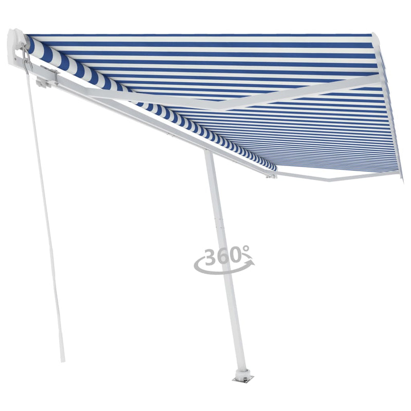 vidaXL kék és fehér kézzel kihúzható póznás napellenző 500 x 350 cm
