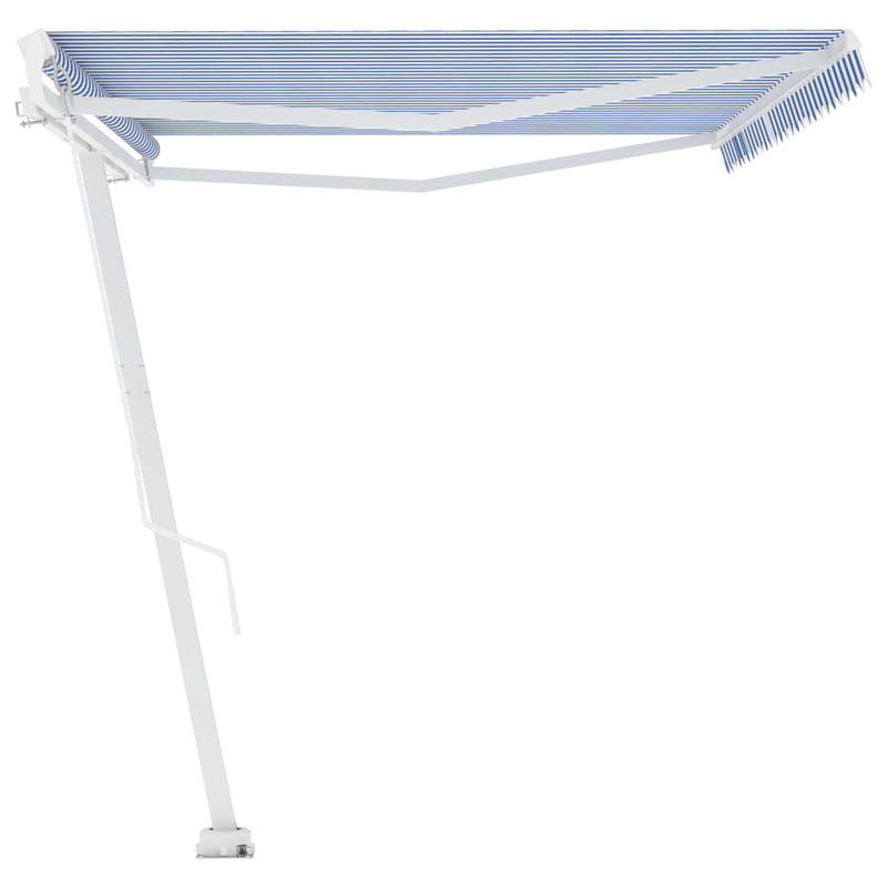 vidaXL kék és fehér kézzel kihúzható póznás napellenző 500 x 350 cm