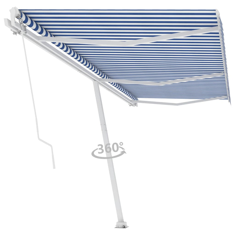 vidaXL kék és fehér kézzel kihúzható póznás napellenző 600 x 350 cm
