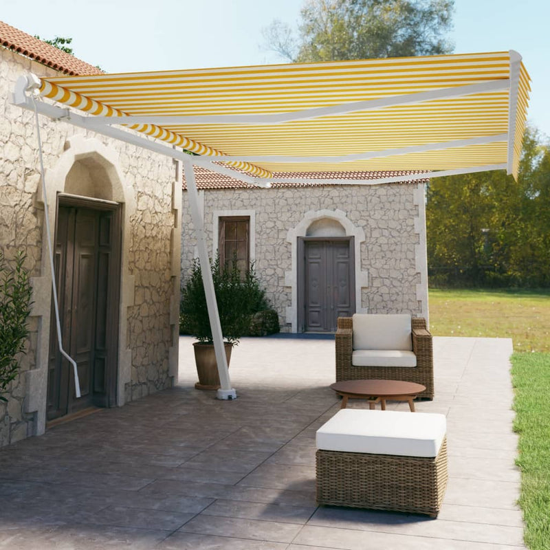 vidaXL sárga-fehér kézzel kihúzható póznás napellenző 600 x 350 cm