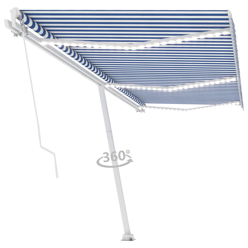 vidaXL kék és fehér kézzel kihúzható LED-es napellenző 600 x 350 cm