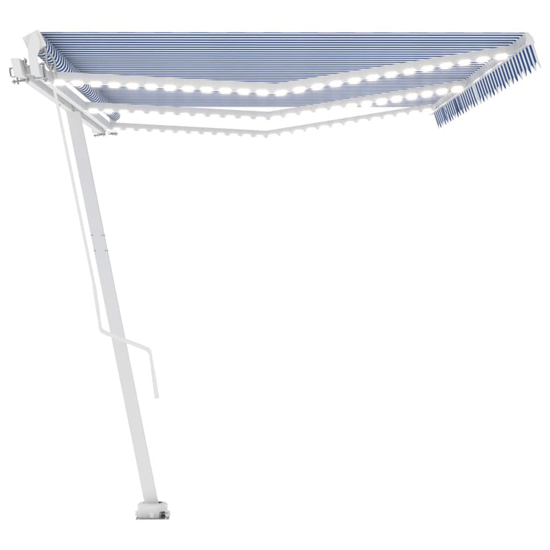 vidaXL kék és fehér kézzel kihúzható LED-es napellenző 600 x 350 cm