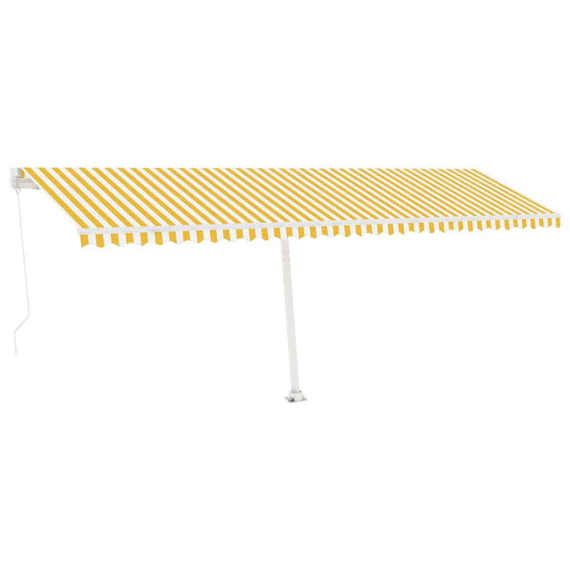 vidaXL sárga és fehér kézzel kihúzható LED-es napellenző 600 x 350 cm