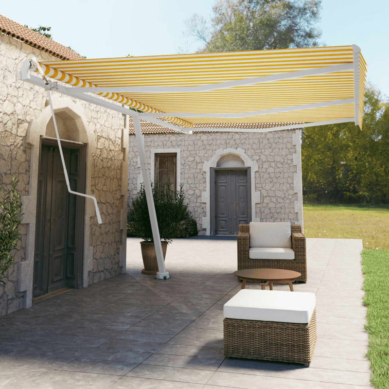 vidaXL sárga-fehér automata póznás napellenző 600 x 350 cm