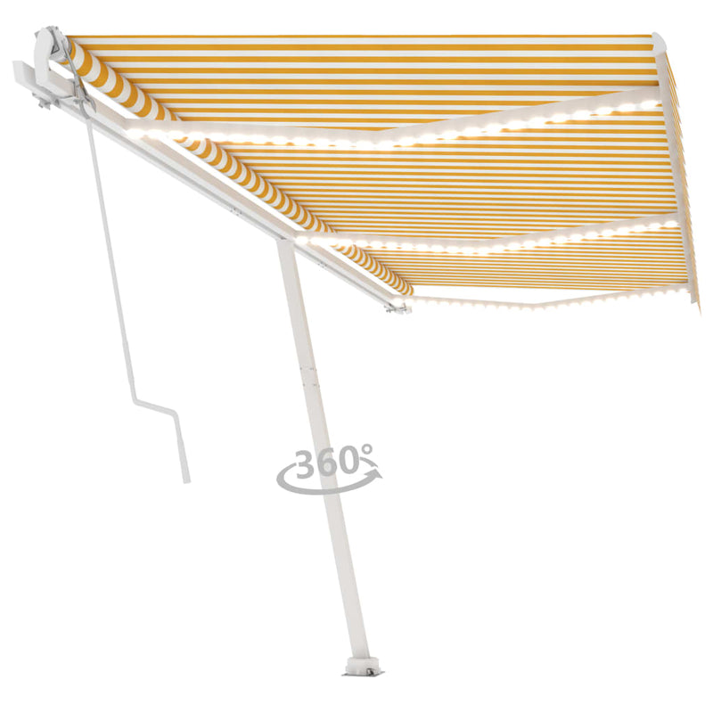 vidaXL sárga-fehér szélérzékelős és LED-es napellenző 600 x 350 cm