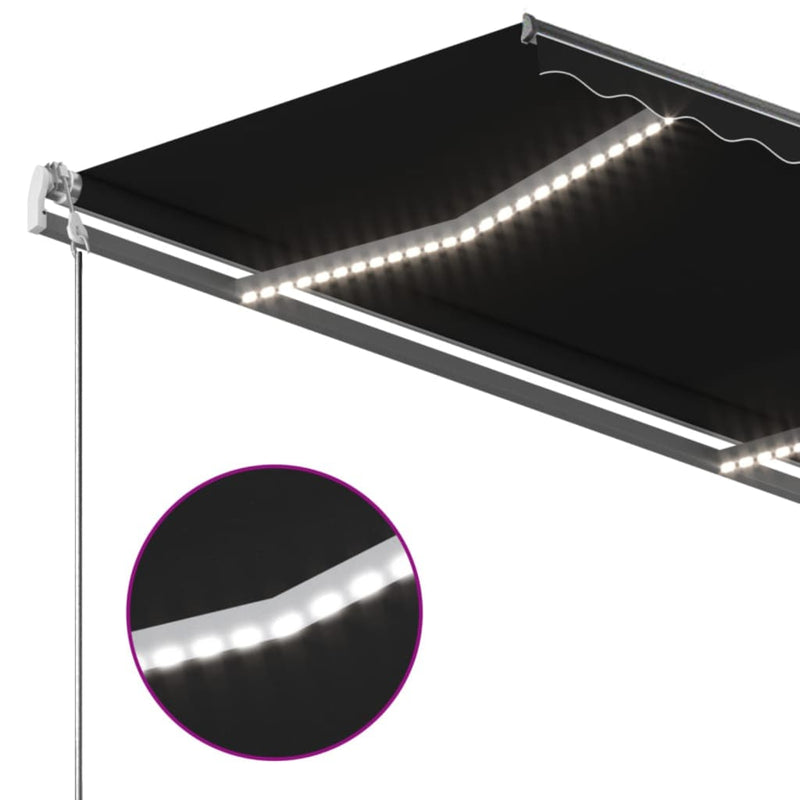 vidaXL antracitszürke kézzel kihúzható LED-es napellenző 350 x 250 cm