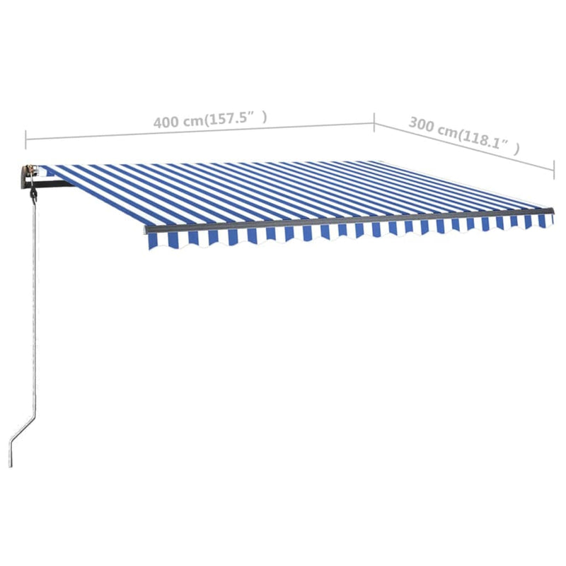 vidaXL kék és fehér kézzel kihúzható póznás napellenző 400 x 300 cm