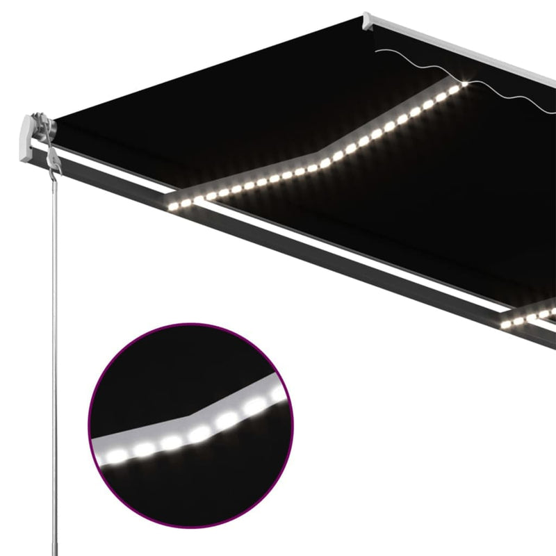 vidaXL antracitszürke kézzel kihúzható LED-es napellenző 400 x 300 cm