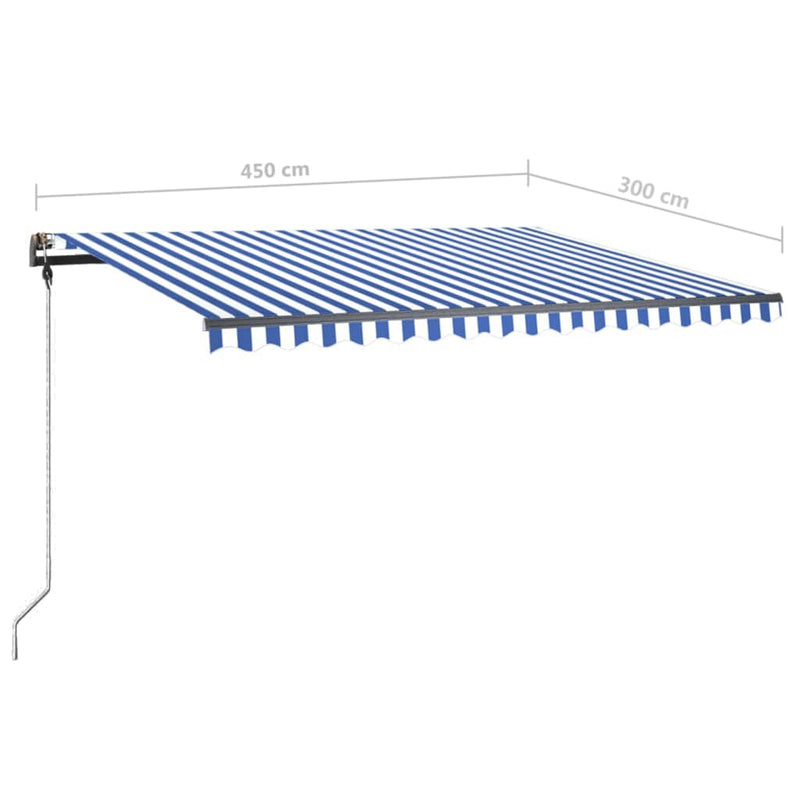 vidaXL kék és fehér kézzel kihúzható póznás napellenző 450 x 300 cm