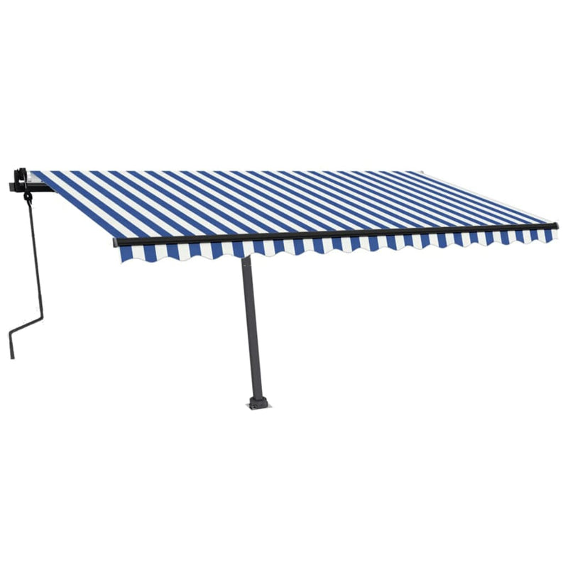 vidaXL kék és fehér kézzel kihúzható póznás napellenző 450 x 300 cm