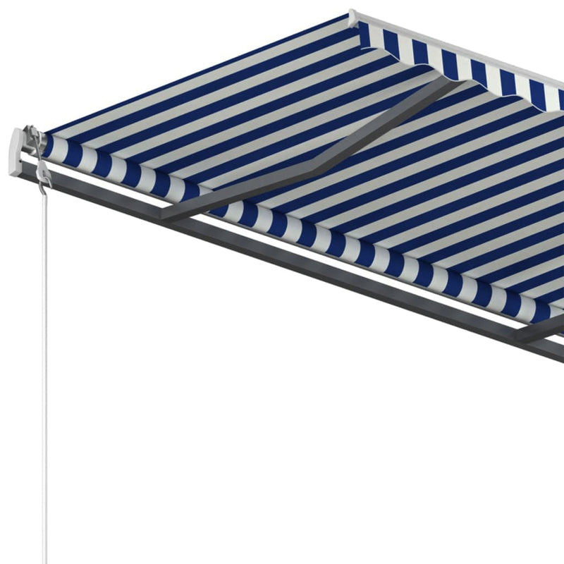 vidaXL kék és fehér kézzel kihúzható póznás napellenző 450 x 300 cm