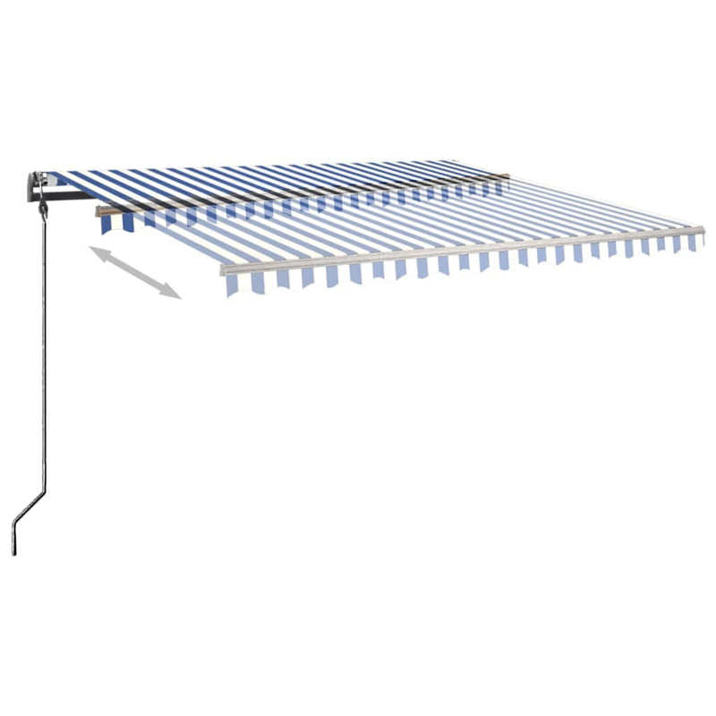 vidaXL kék és fehér kézzel kihúzható póznás napellenző 450 x 300 cm