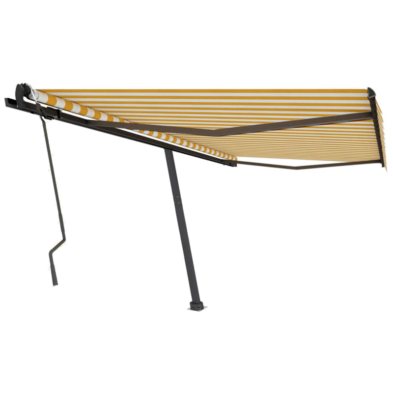 vidaXL sárga és fehér kézzel kihúzható póznás napellenző 450 x 300 cm