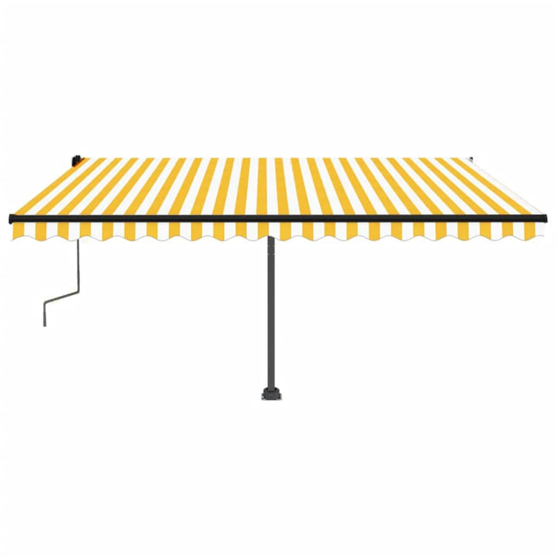 vidaXL sárga és fehér kézzel kihúzható póznás napellenző 450 x 300 cm