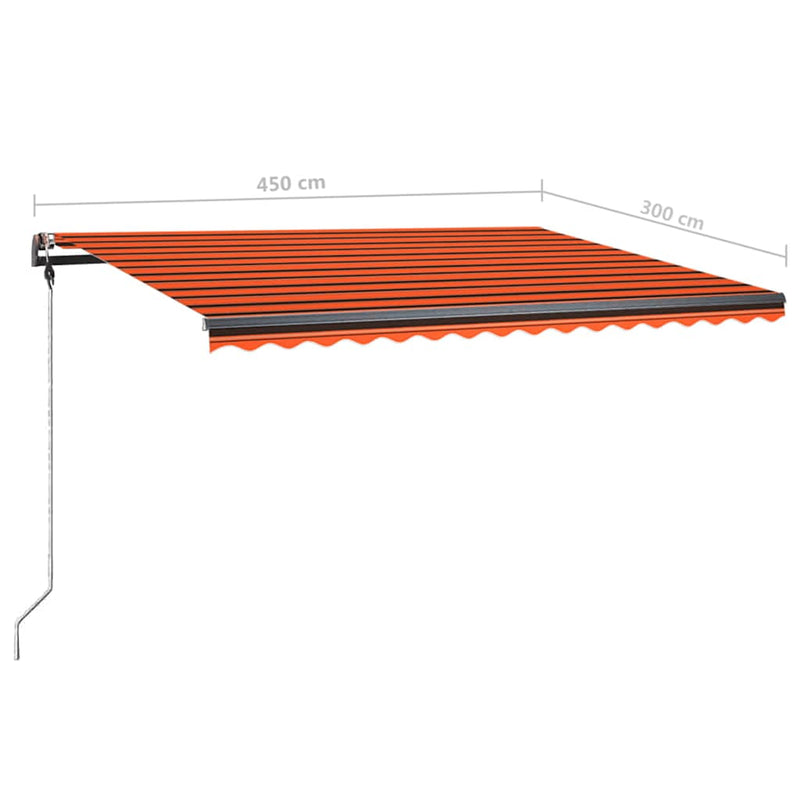 vidaXL narancs-barna kézzel kihúzható póznás napellenző 450 x 300 cm
