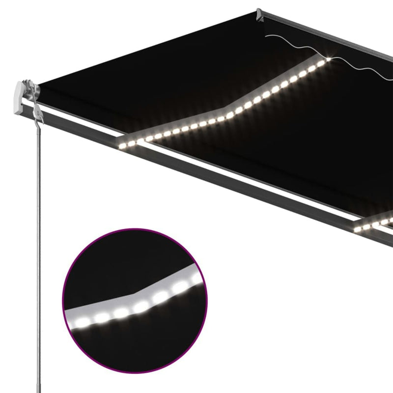 vidaXL antracitszürke kézzel kihúzható LED-es napellenző 450 x 300 cm